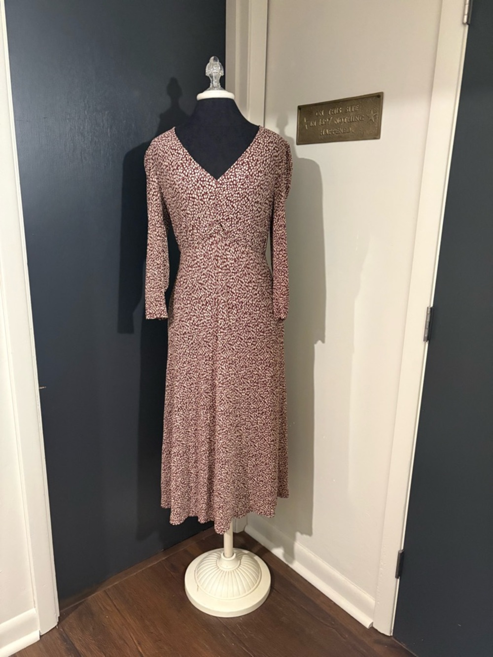 Mango Pink Floral V-Neck Long Sleeve Midi Dress